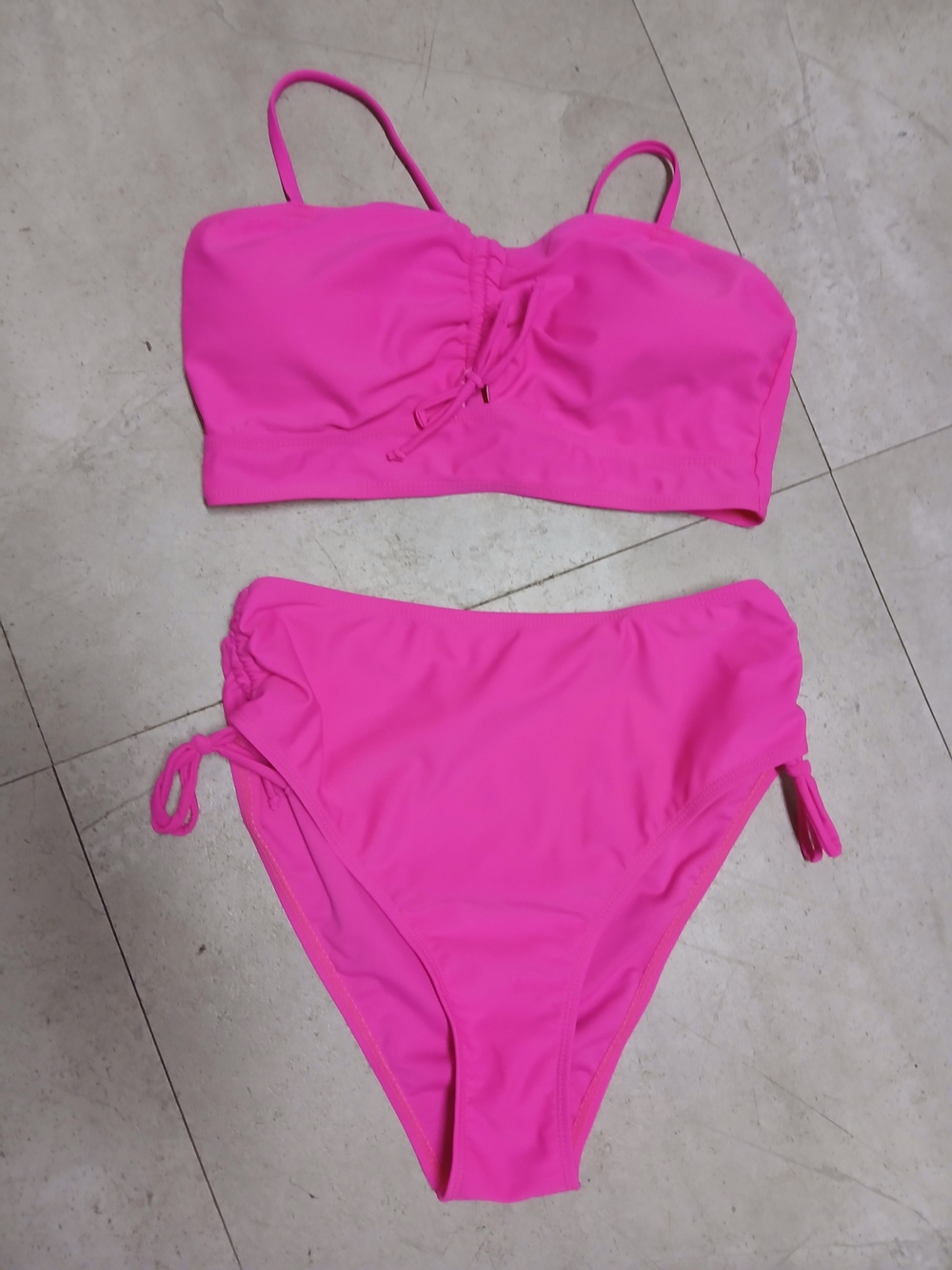 Women's Hot Pink Two-Piece Bikini Set with Adjustable Ties